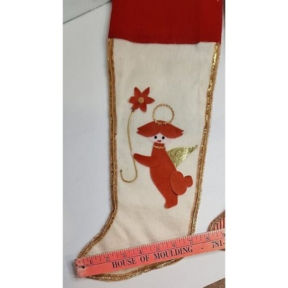 Lot Of 2 Handmade Felt Xmas Stockings Pixies Fairies Red White - Picture 3 of 16